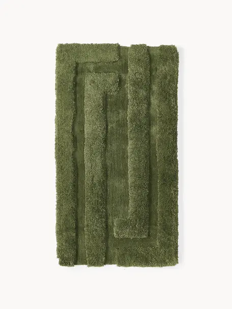 Tapis moelleux à poils longs texturé Genève, Vert foncé, larg. 80 x long. 150 cm (taille XS)