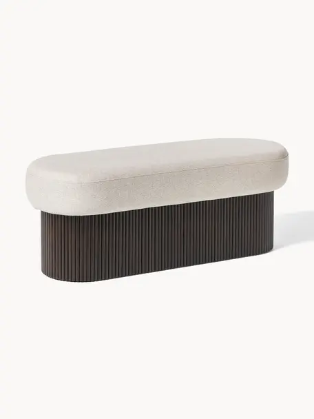 Čalouněná lavice s úložným prostorem Nala, Béžová, tmavé dřevo, Š 122 cm, H 48 cm