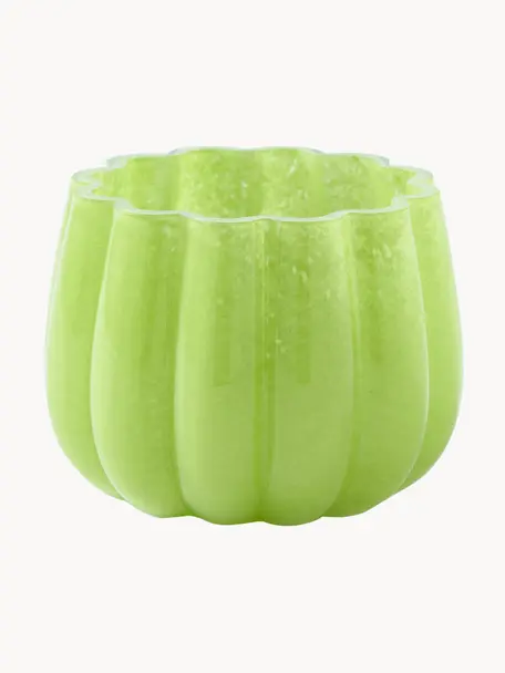 Portavelas de vidrio soplado Melon, Vidrio soplado artesanalmente, Verde claro, Ã˜ 14 x Al 10 cm