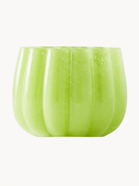 Portavelas de vidrio soplado Melon, Vidrio soplado artesanalmente, Verde claro, Ã˜ 14 x Al 10 cm