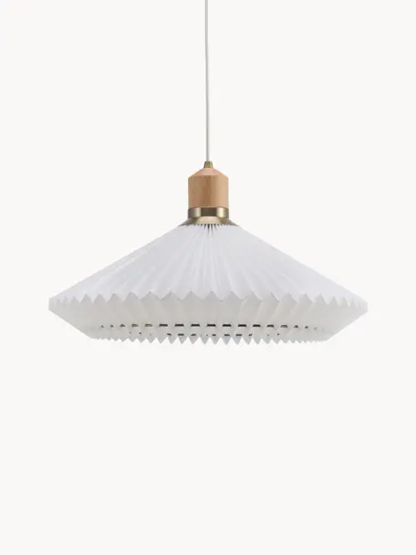 Lampada a sospensione Paris, Ø 56 cm, Paralume: fibra sintetica, Decorazione: legno di quercia, metallo, Bianco, Larg. 56 x Alt. 30 cm