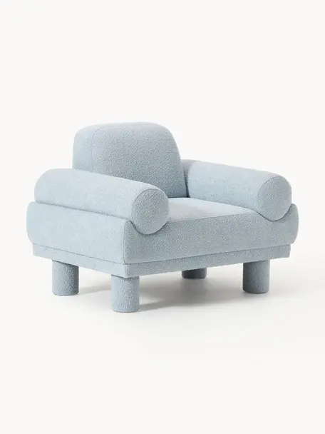 Bouclé fauteuil Lilo, Poten: kunststof, gevoerd Dit pr, Bouclé lichtblauw, B 107 x D 83 cm