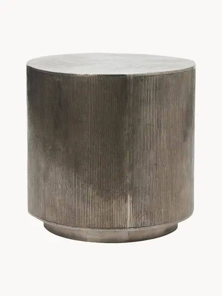 Runder Beistelltisch Rota mit geriffelter Front, Aluminium, beschichtet, Mitteldichte Holzfaserplatte (MDF), Greige, Silberfarben, Ø 50 x H 50 cm