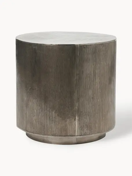 Kulatý odkládací stolek s žebrováním Rota, Potažený hliník, MDF deska (dřevovláknitá deska střední hustoty), Greige, stříbrná, Ø 50 cm, V 50 cm