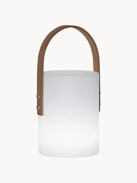Lámpara para exterior regulable Lucie, portátil, Pantalla: plástico, Asa: madera, Blanco, madera oscura, An 19 x Al 34 cm