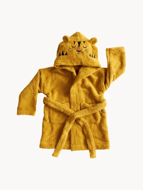 Albornoz infantil Tiger, tallas diferentes, 100% algodón ecológico con certificado GOTS, Amarillo sol, An 36 x L 48 cm (1-2 años)