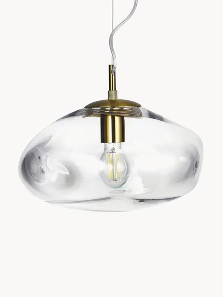 Lampa wisząca ze szkła Amora, Transparentny, odcienie mosiądzu, Ø 35 x W 20 cm