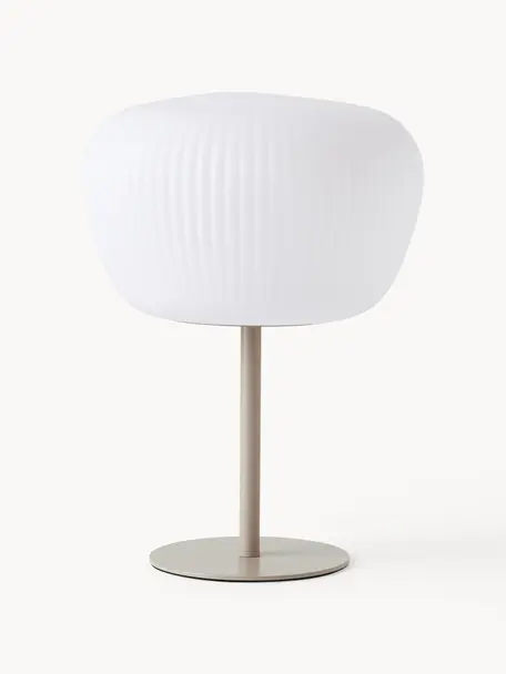 Lámpara de mesa para exterior regulable Tara, Pantalla: plexiglás, Estructura: metal con revestimiento d, Blanco, beige claro, Ø 25 x Al 35 cm