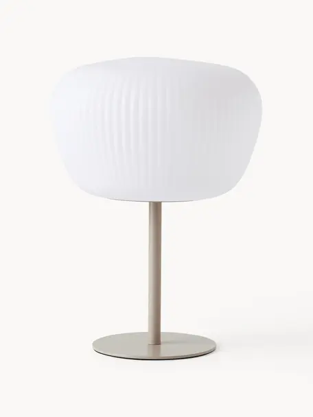 Lampada da tavolo portatile da esterno Tara, luce regolabile, Paralume: vetro acrilico, Struttura: metallo con verniciatura , Bianco, beige chiaro, Ø 25 x Alt. 35 cm