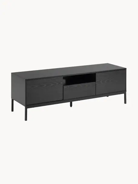 Tv-meubel Seaford, Frame: gelamineerd MDF, Poten: gepoedercoat metaal, Zwart, B 140 cm x H 45 cm