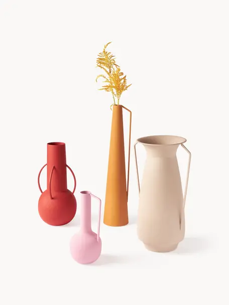 Set de jarrones artesanales Roman, 4 uds., Hierro con pintura en polvo, Naranja, terracota, rosa palo, beige claro, Set de diferentes tamaños