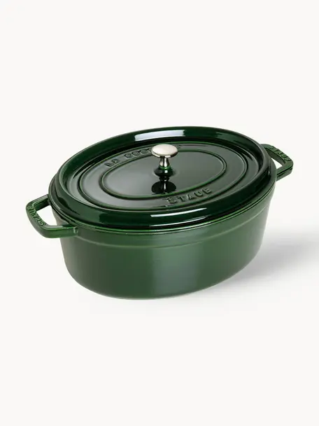 Casseruola ovale in ghisa La Cocotte, Ghisa smaltata, Verde scuro, argentato, Larg. 38 x Alt. 17 cm, 5,5 l