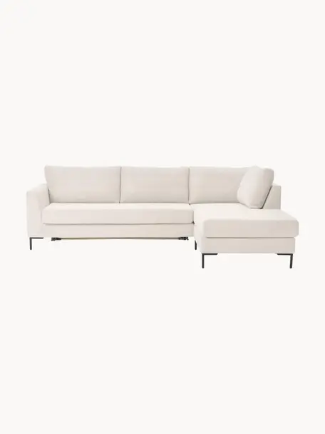 Divano letto 3 posti con materasso Luna, Rivestimento: 100% poliestere, certific, Struttura: legno di faggio massiccio, Piedini: metallo galvanizzato, Tessuto crema, Larg. 270 x Prof. 184 cm, chaise-longue a destra