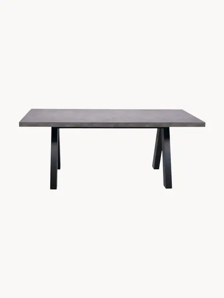 Rozkladací jedálenský stôl s betónovým vzhľadom Apex, 200 - 250 x 100 cm, V betónovom vzhľade, čierna, Š 200/250 x H 100 cm