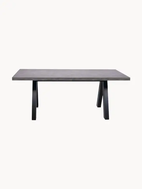 Uitschuifbare eettafel Apex in beton optiek, 200 - 250 x 100 cm, Tafelblad: lichte honingraatstructuu, Poten: MDF met melamineoppervlak, Betonlook, zwart, B 200/250 x D 100 cm