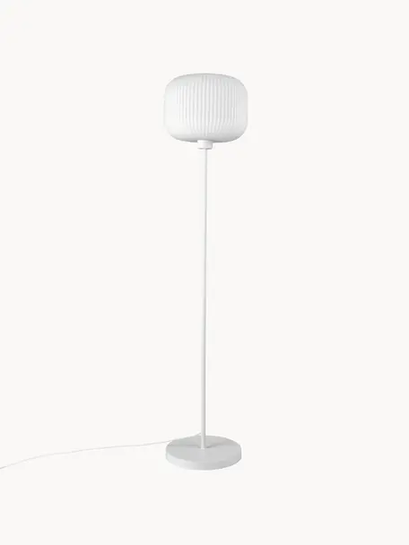 Lámpara de pie Milford, Estructura: metal recubierto, Pantalla: vidrio, Cable: cubierto en tela, Blanco, Al 139 cm