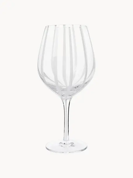 Ručně foukaná sklenice na červené víno Stripe, Ručně foukané sklo, Transparentní, bílá, Ø 11 cm, V 22 cm, 650 ml