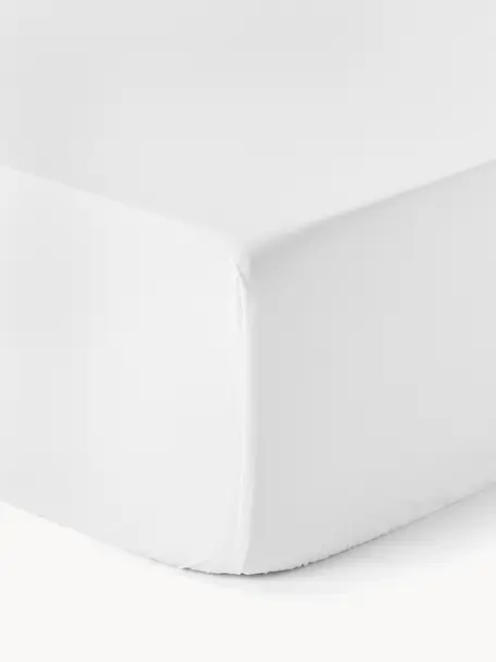 Drap-housse en percale de coton Elsie, Blanc, larg. 90 x long. 200 cm, haut. 25 cm