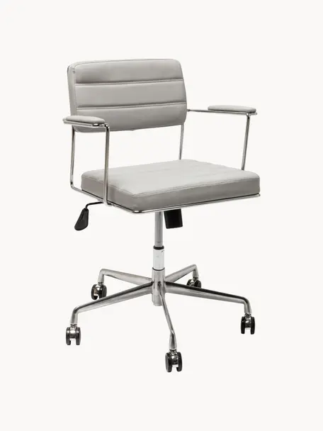 Chaise de bureau en cuir synthétique Dottore, Cuir synthétique gris clair, couleur chrome, larg. 44 x prof. 50 cm