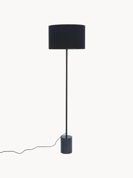 Stehlampe Cody mit Marmorfuß, Lampenschirm: Textil, Lampenfuß: Marmor, Gestell: Metall, pulverbeschichtet, Schwarz, H 159 cm