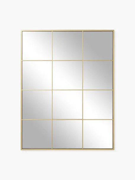 Eckiger Wandspiegel Clarita in Fensteroptik, Rahmen: Metall, pulverbeschichtet, Rückseite: Mitteldichte Holzfaserpla, Spiegelfläche: Spiegelglas, Goldfarben, B 70 x H 90 cm