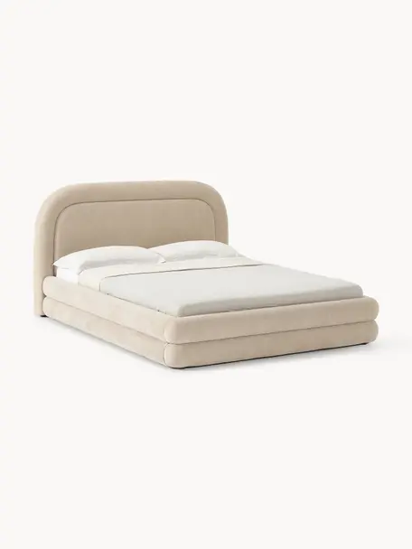 Gestoffeerd bed Solomon, Bekleding: 100% polyester Met 34.000, Frame: multiplex, Poten: kunststof Dit product is , Geweven stof lichtbeige, B 140 x L 200 cm