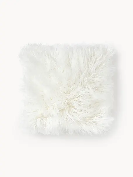 Housse de coussin 40x40 blanc imitation fourrure frisée Morten, Blanc crème, larg. 40 x long. 40 cm