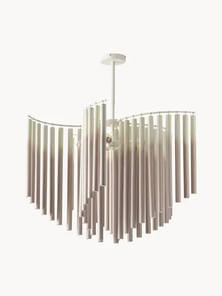 Grote design hanglamp Coralie, Lampenkap: 100% essenhout, Wit, beige, B 80 x H 87 cm