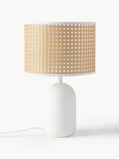 Lampe à poser en cannage Vienna, Brun clair, blanc, Ø 25 x haut. 40 cm