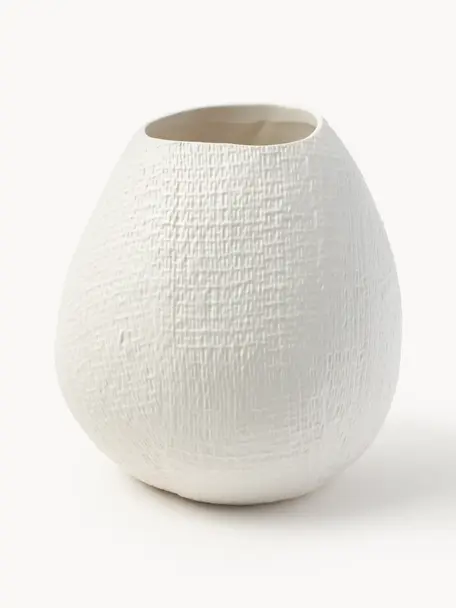 Große handgefertigte Keramik-Vase Wendy, H 24 cm, Keramik, Cremeweiß, Ø 23 x H 24 cm