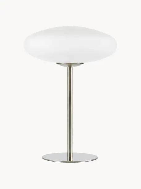 Lámpara de mesa Locus, Pantalla: vidrio, Estructura: acero cepillado, Cable: plástico, Blanco crema, plateado, Ø 29 x Al 40 cm