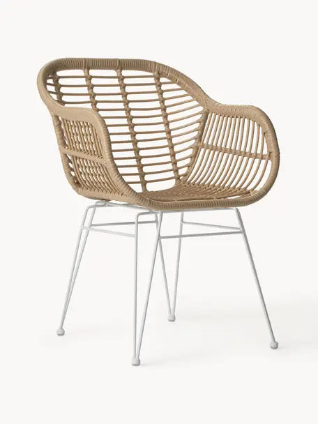 Polyratanové židle s područkami Costa, 2 ks, Světle hnědá, bílá, Š 59 cm, H 58 cm