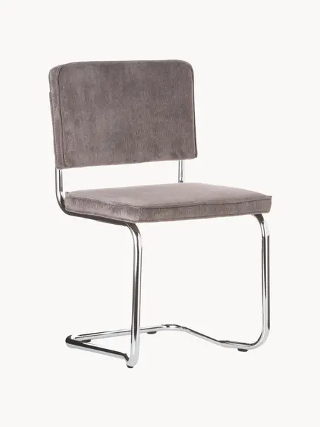 Manšestrová židle Kink, Taupe, chromová, Š 48 cm, H 48 cm