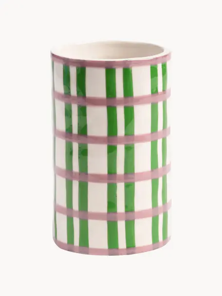 Vase en porcelaine fait main Clash, haut. 13 cm, Porcelaine, Vert, rose, blanc cassé, Ø 8 x haut. 13 cm