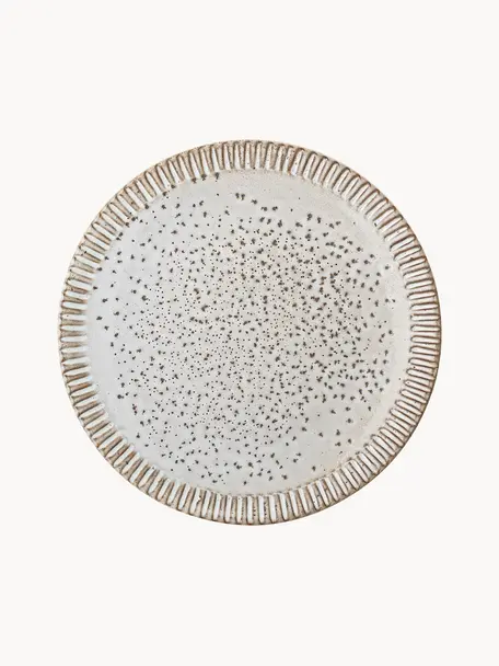 Platos postre artesanales con esmalte reactivo Thea, 4 uds., Gres, Crema moteado, Ø 20 cm