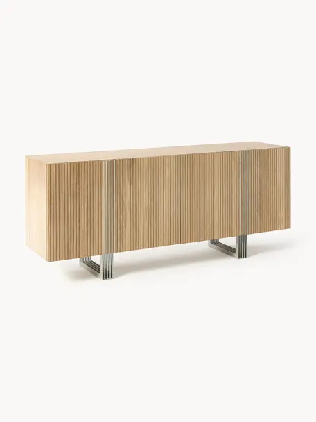 Credenza in legno Ross, Gambe: metallo Questo prodotto è, Legno di quercia laccato chiaro, Larg. 180 x Alt. 75 cm