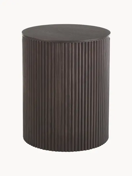 Dřevěný odkládací stolek s úložným prostorem Nele, Dřevovláknitá deska střední hustoty (MDF) s jasanovou dýhou, Tmavě hnědá, Ø 40 cm, V 51 cm