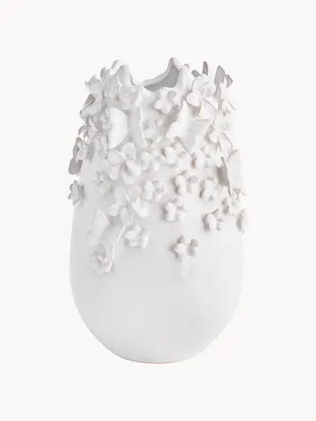 Váza se 3D ornamentem Daphne, Lakovaná kamenina, Bílá, Ø 23 cm x V 35 cm