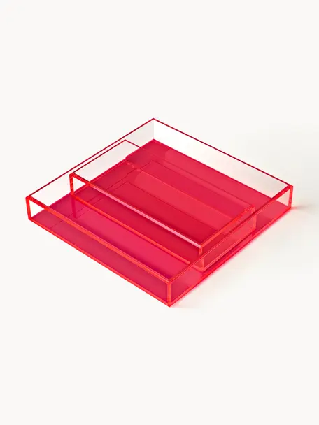 Dekotablett-Set Yuki, 2-tlg., Acrylglas, Korallrot, Set mit verschiedenen Größen