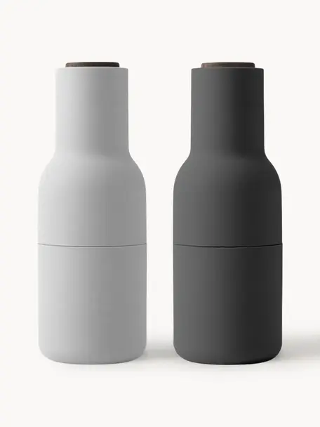 Set macina sale e pepe con coperchio in legno di noce Bottle Grinder 2 pz, Coperchio: legno di noce, Bianco, grigio scuro, legno di noce, Ø 8 x Alt. 21 cm