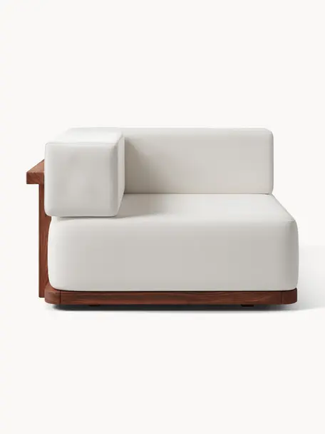 Módulo de esquina para exterior Matheus, Funda: 100% algodón Alta resiste, Estructura: madera maciza de acacia, , Tejido blanco Off White, madera de acacia, An 110 x F 110 cm, chaise longue izquierda