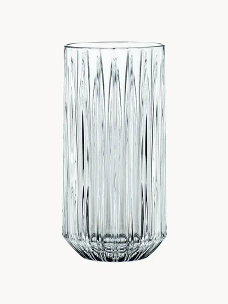 Kristall-Longdrinkgläser Jules, 4 Stück, Kristallglas

Bring den Glanz von Kristallglas auf Deinen Esstisch! Das Glas ist außergewöhnlich transparent und schwer, dadurch fühlt es sich wertig an und sieht gleichzeitig auch noch gut aus. Zudem machen die filigranen Schliffe jedes Stück zu einem besonderen It-Piece, das sowohl praktisch als auch schön ist., Transparent, Ø 7 x H 15 cm, 375 ml