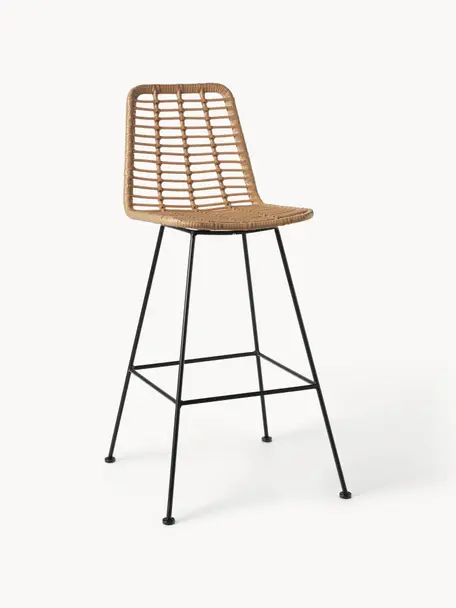 Chaise de bar en polyrotin Costa, Brun clair, noir, larg. 56 x haut. 110 cm