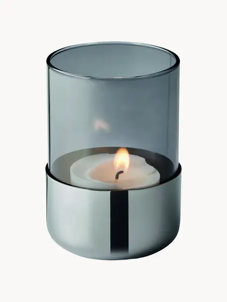 Windlicht Corry, Edelstahl, beschichtet, Glas, Grau, transparent, Silberfarben, Ø 9 x H 12 cm