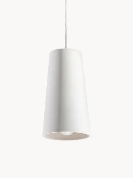 Lampada a sospensione piccola in ceramica Armica, Paralume: ceramica, Baldacchino: metallo rivestito, Bianco, bianco latte, Ø 16 x Alt. 28 cm