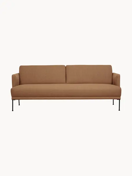 Sofa Fluente (3-osobowa), Tapicerka: 100% poliester Dzięki tka, Stelaż: lite drewno sosnowe z cer, Nogi: metal malowany proszkowo, Jasnobrązowa tkanina, S 196 x G 85 cm