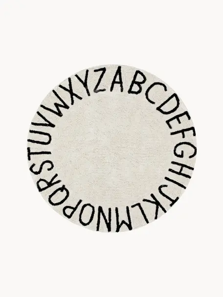 Tappeto rotondo con motivo a lettere ABC, Cotone riciclato (80% cotone, 20% altre fibre), Beige, nero, Ø 150 cm (taglia M)