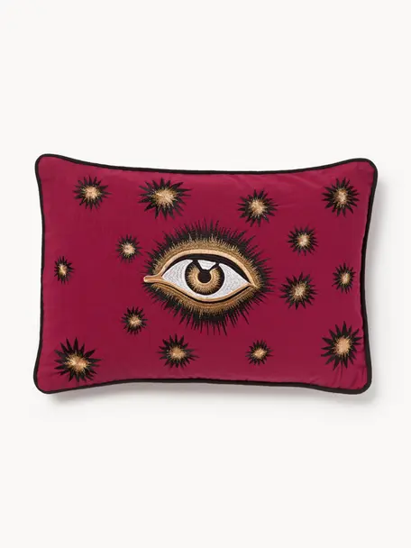 Ręcznie haftowana poszewka na poduszkę z bawełny Eye, 100% bawełna, Rdzawoczerwony, beżowy, S 40 x D 60 cm