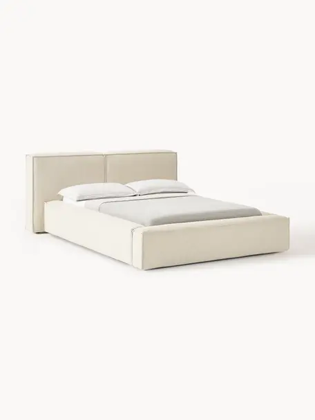 Letto imbottito Lennon, Rivestimento: 100% poliestere Il rivest, Struttura: legno di pino massiccio, , Piedini: legno, plastica Questo pr, Tessuto bianco latte, Larg. 228 x Lung. 243 cm (superficie 160 x 200 cm)