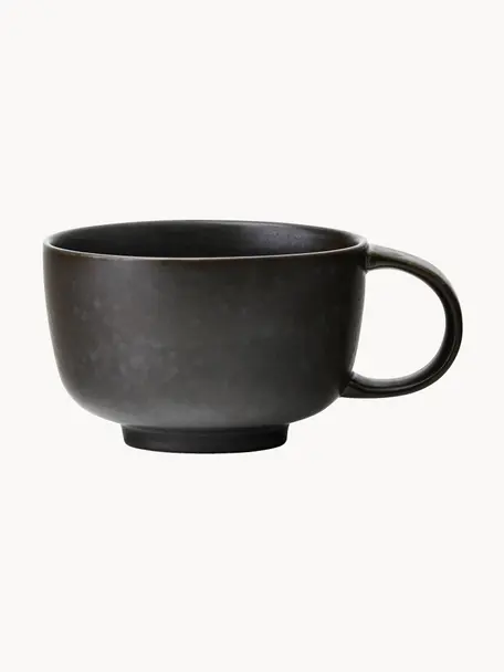 Ručně vyrobené porcelánové šálky na čaj New Norm, 2 ks, Porcelán, Matná antracitová, Ø 10 x V 7 cm, 250 ml